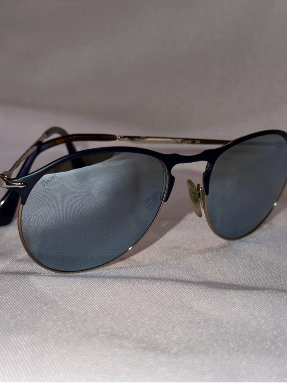 Persol PO7649S 1073/30 Pilot Sunglasses Blue Bronze Mirror 53-18 Italy